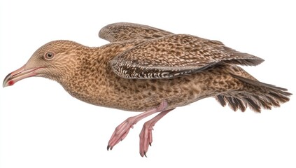 Side view of a light brownish seabird in flight