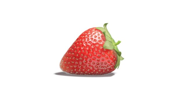 Fresh strawberry lying, looped rotation, isolated on white background