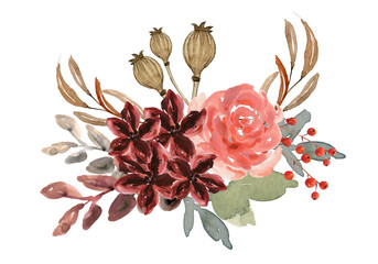 This elegant botanical composition a warm winter mood with a cozy touch.watrecolor