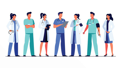 Professional medical team of doctors and nurses, hospital staff vector concept.