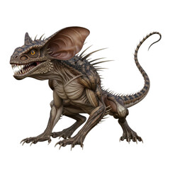 Fototapeta premium a fearsome, detailed fantasy monster with lizardlike features, sharp teeth, and large ears, isolated on transparent background