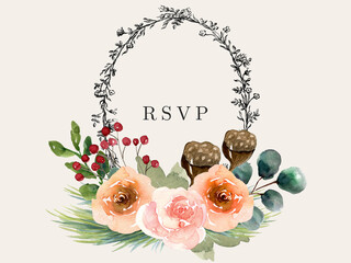 This elegant botanical composition a warm winter mood with a cozy touch.watrecolor