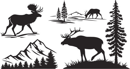 deer in the forest silhouettes vector