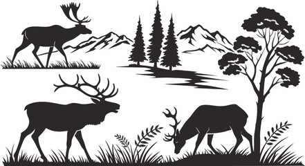 deer in the forest silhouettes vector