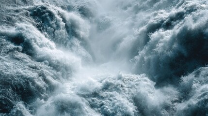 Powerful waterfall, foamy water