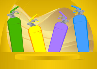 Mockup product display with Fire Extinguisher. Vector cylinder pedestal podium. Stage showcase for presentation. Minimal geometric forms.