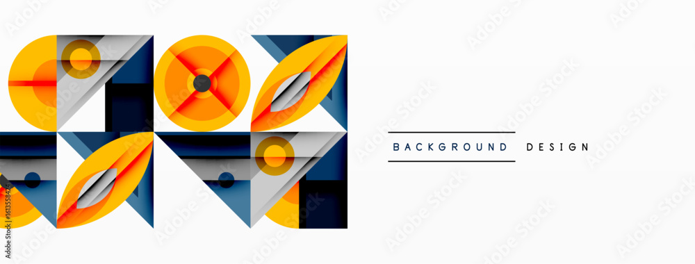 Poster abstract geometric pattern. orange, blue, gray shapes create modern design. minimalist style with cl