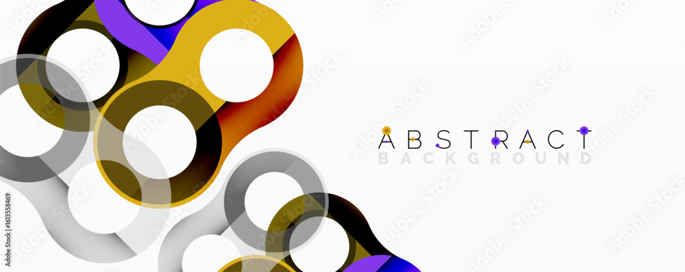 Poster modern design features overlapping colorful shapes. bright hues contrast with white space, creating 