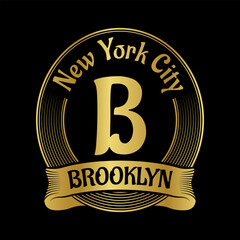 Brooklyn and New York City vintage logo, badge, typography print design. NYC fashion graphic for t-shirt and apparel, banner, poster or placard. Vector illustration.