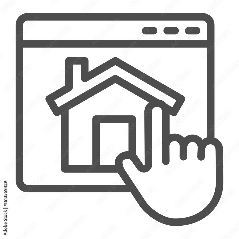 Aufkleber hand index finger on website with house line icon, work from home concept, remote job vector sign on