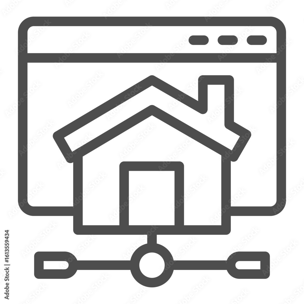 Poster house, network website line icon, remote work concept, home wired internet connection vector sign on