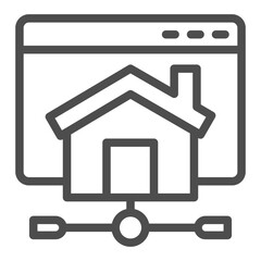 House, network website line icon, remote work concept, home wired internet connection vector sign on white background, outline style icon for mobile concept and web design. Vector graphics.