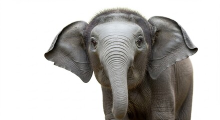 Naklejka premium 愛らしい象の子 白背景で輝く瞳 穏やかな表情. AI Generated