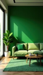 Relaxing office lounge with vibrant green wall and plush sofas , sofas, relaxation