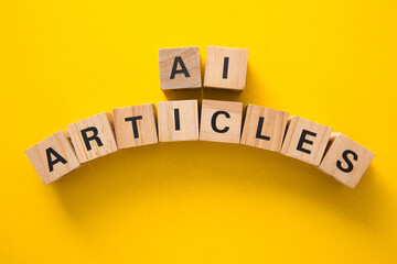Ai articles written by artificial intelligence software on yellow background
