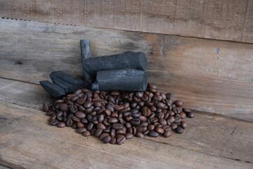 Coffee beans on a wooden background