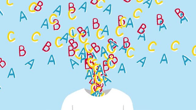 Education concept: Learning, ABC, School, Back to School - Hand-drawn Illustration Animation. Surreal Letters Floating Out Of A T-shirt - 16-second 4K horizontal video, seamless loop