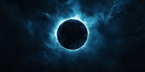 An abstract cosmic event with a blue and black hole.