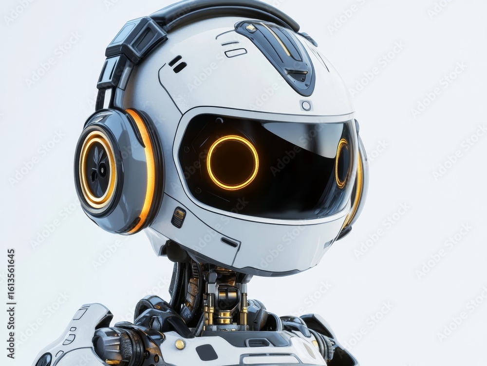 Poster a robot head with detailed design elements and futuristic features, representing advanced technology