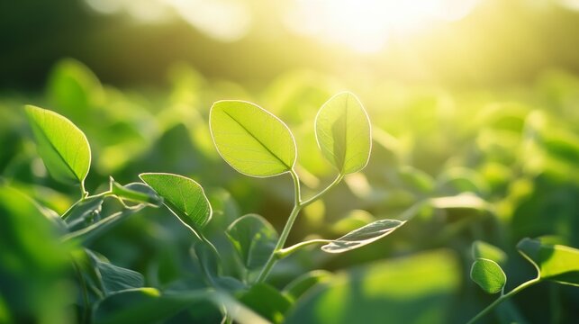 Sunlit vibrant green crops, possibly tomatoes or leafy vegetables, in a healthy garden