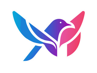 Naklejka premium Dynamic flying bird logo design, perfect for a brand identity. Bold, stylized logo of a bird in flight, featuring vibrant blue and orange colours. 