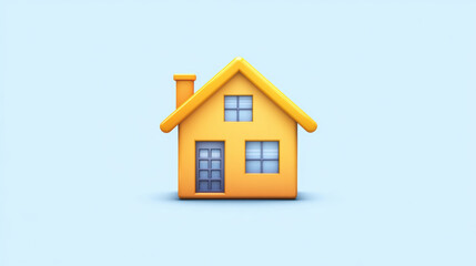 a yellow house icon on a blue background, in a simple style, an isolated design. 3d illustration.