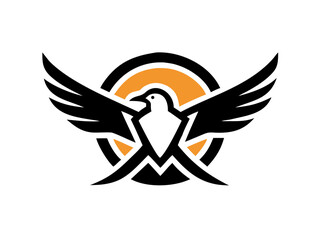 Obraz premium Dynamic flying bird logo design, perfect for a brand identity. Bold, stylized logo of a bird in flight, featuring vibrant blue and orange colours. 