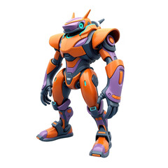 Colorful robot figure standing in a  shot.