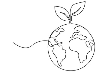 Plant seed growth in soil represented by continuous one line vector drawing for eco awareness design
