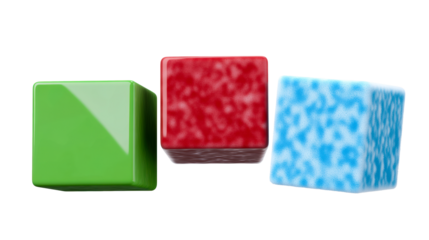 Colorful cubes in various textures on a transparent background