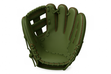 Green baseball glove hovering against transparent backdrop, prepared for catching during sports gameplay