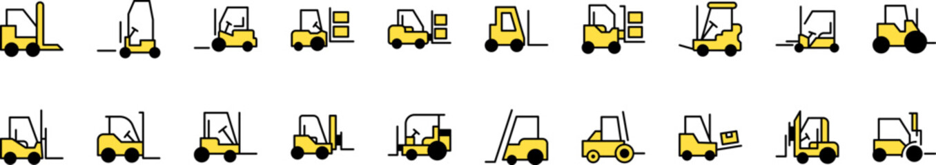 Tractor Filled Color Icon Bundle. Minimalistic Linear Pictogram for Web and Graphic Design, Apps, Banners, Social Network and Cards