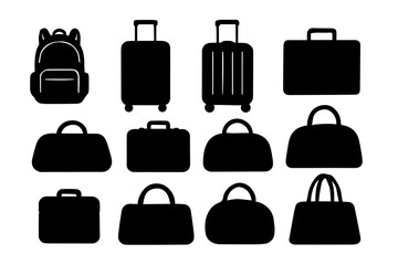 set of bags, school bag, hand bags, briefcase, fashion, traveling bags silhouette 