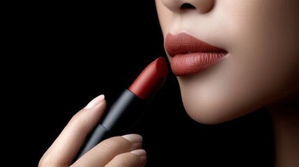Applying lipstick for a bold look in a beauty routine at home in the evening