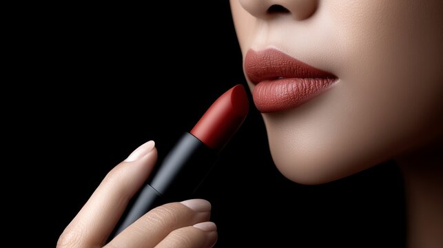 Applying lipstick for a bold look in a beauty routine at home in the evening