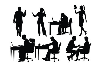 Office Workers Vector Silhouette Set - Professional Business People Illustrations