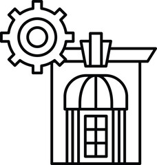 A building with a large gear on top of it