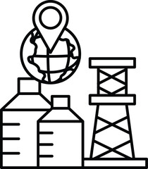 A black and white drawing of a globe with a marker on it