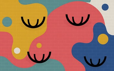Abstract faces with closed eyes in warm and cool colors