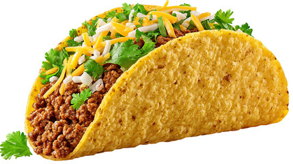 Tasty Soft Taco Filled with Seasoned Meat, Cilantro, and Cheese on Transparent Background

