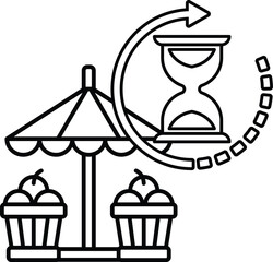 A black and white drawing of a clock with a white arrow pointing to the right