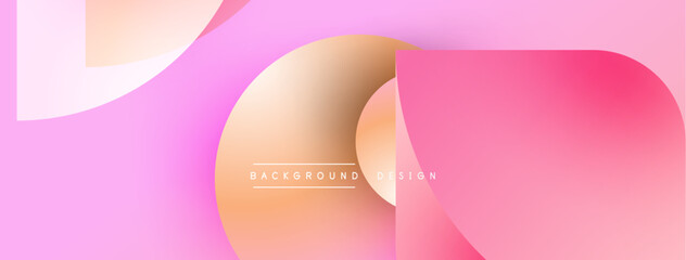 Abstract pink, peach layers create flowing dynamic background. Gradient shapes overlap, forming modern design element. Text reads background design.