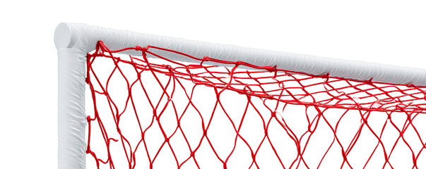 White Football Goal Post with Red Net on Transparent Background

