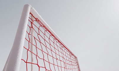 White Football Goal Post with Red Net on Transparent Background


