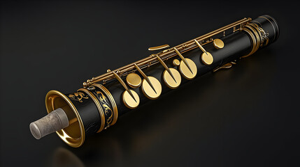 Naklejka premium Black and gold woodwind instrument, intricate design