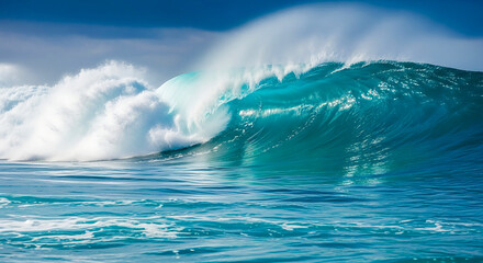 Powerful ocean wave crashing with white foam and turquoise water