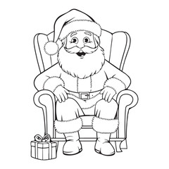 Santa claus sitting in armchair with gift outline drawing