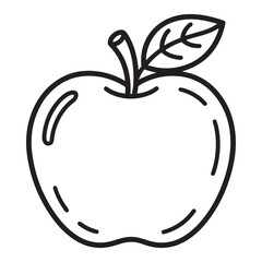 Outline drawing of a single apple with leaf and stem art