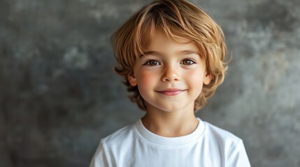 Smiling child portrait against gray background