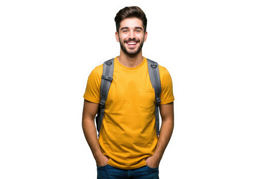 Smiling student with backpack portrait on transparent background